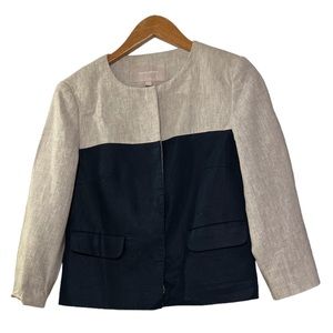 Banana Republic Color Block Linen Blazer Navy/Tan Size 2